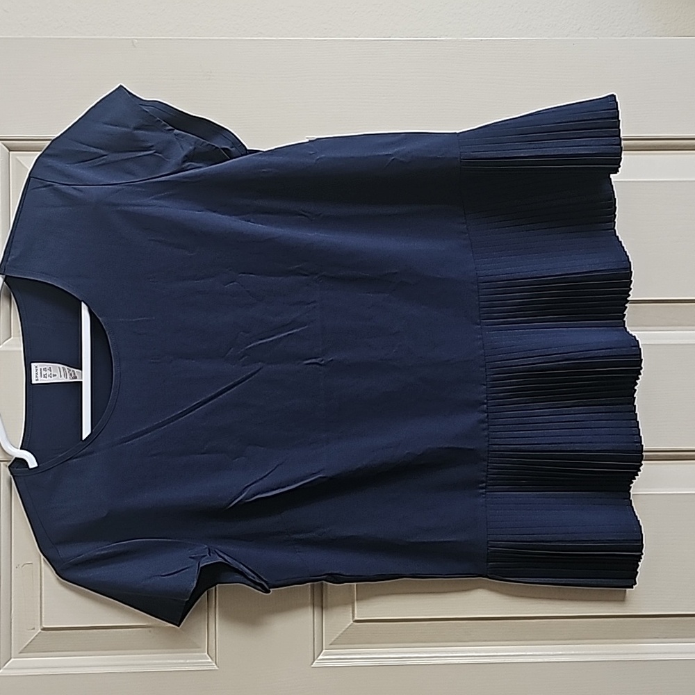 SPANX Navy Pleated-Hem Short Sleeve Top